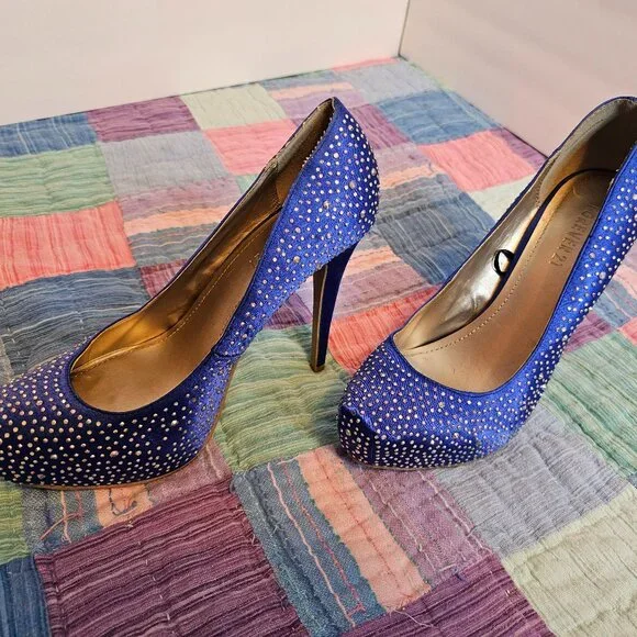 Forever 21 Blue Sparkly Platform Heels, Size 9 - Picture 2 of 10
